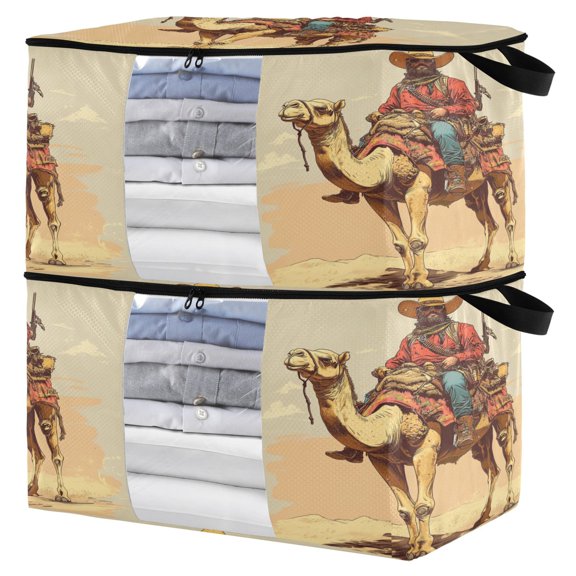 WOBOGO Desert Adventure Hunter Clothes Storage 2Pack Foldable Thick Fabric Blanket Organizer Bag with Handle 21.65×13.78×12.4in