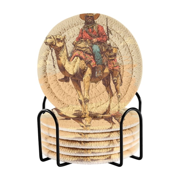WOBOGO Desert Adventure Hunter Coil Coasters Set of 6 Minimalist Cotton Woven 3.94 inch Non-Slip Insulated and Absorbent Home Accessories.