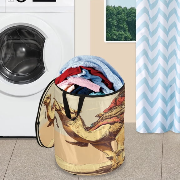 WOBOGO Desert Adventure Hunter Foldable Laundry Baskets with Carry Handle Zipper Closure Travel Bathroom College Dorm Essentials