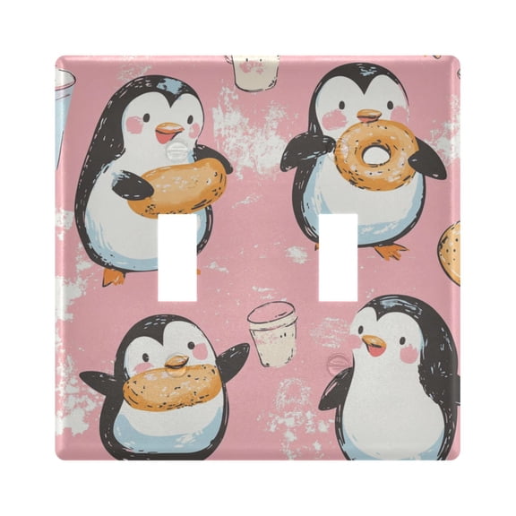 WOBOGO Dessert Penguin Pink Pattern 2-hole Switch Plates PC Flame Retardant Plastic Material Glossy Finish Smooth Touch 4.56x4.48x0.27in