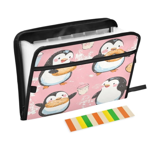 WOBOGO Dessert Penguin Pink Pattern Expanding File Folder Letter Size Accordion Filing Organizer 13 Pocket Separate Organ Pocket