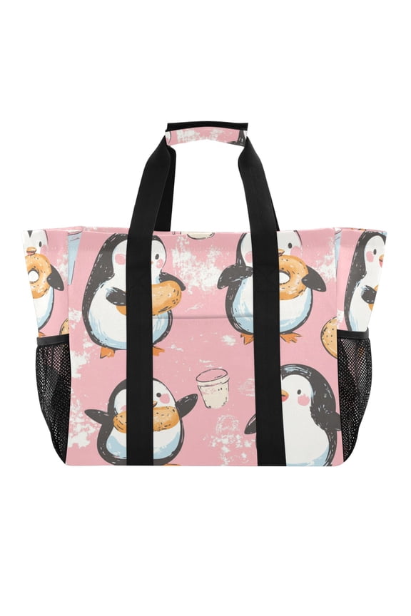 Dessert Penguin Pink Pattern Tote Shopping Bag Reusable Heavy Duty Durable Foldable Washable 15.412.89.8in