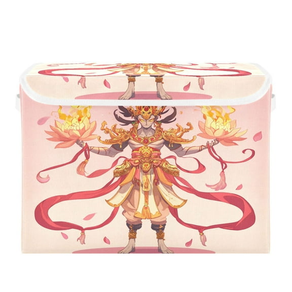 WOBOGO Devil King Nezha Large Collapsible Storage Box Flip Lid Fabric Decorative Organizer Container Basket with Handles 16.512.611.8in