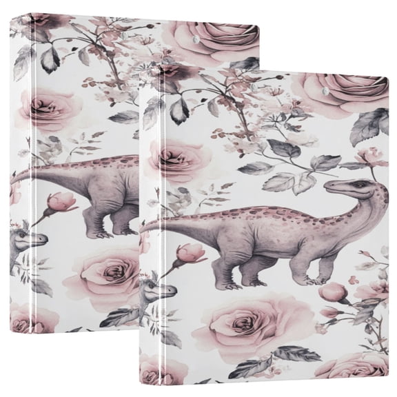 WOBOGO Dinosaur Rose Chart File Folders Extra Large Capacity to Hold 200 Sheets of Documents Hard Shell Ring Binder for School Home Office