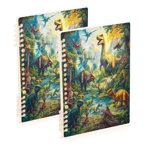 WOBOGO Dinosaurs Time Notebook College Horizontal Grid Paper Ink Spill Resistant Water Resistant Cover 8.3x5.7x0.4in