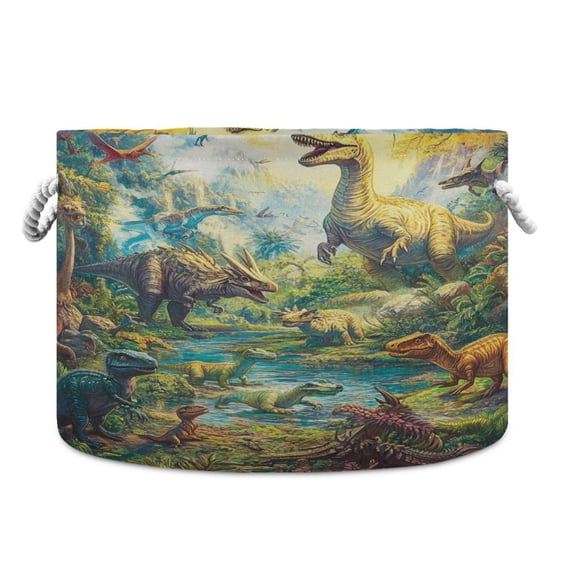 WOBOGO Dinosaurs Time Toy Storage Basket 2014in Canvas Laundry Hamper for Living Room Kids Room Bathroom Organizer