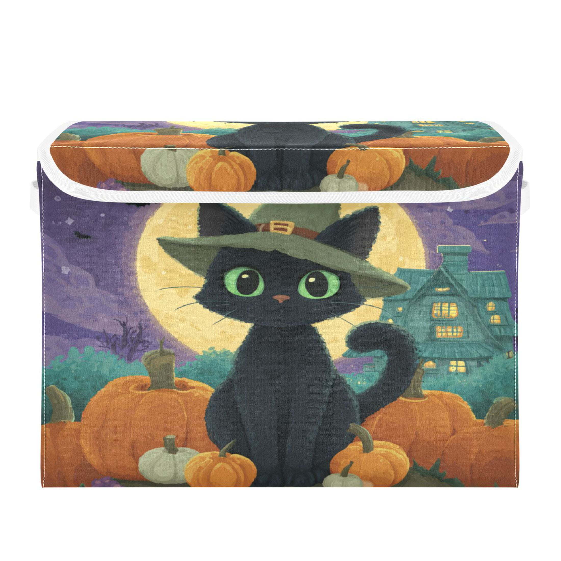 WOBOGO Docile Black Cat Large Collapsible Storage Box Flip Lid Fabric ...