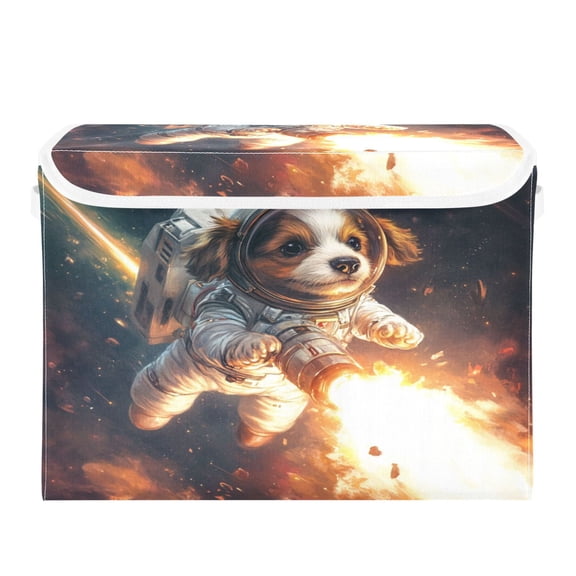 WOBOGO Dogs From Outer Space Large Collapsible Storage Box Flip Lid Fabric Decorative Organizer Container Basket with Handles 16.512.611.8in