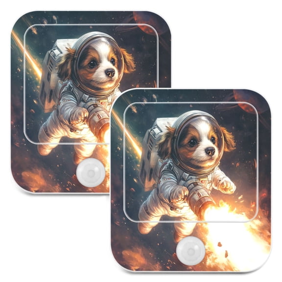 WOBOGO Dogs From Outer Space Night Light Lamp with Smart Sensor Dusk to Dawn Sensor 0.6W Plug-in 2-Pack