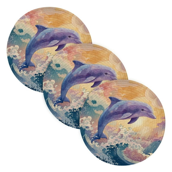 WOBOGO Dolphin Coil Placemats 3pcs Resistant Hot Pads Mat for Table Counter Cooking Potholder 15in