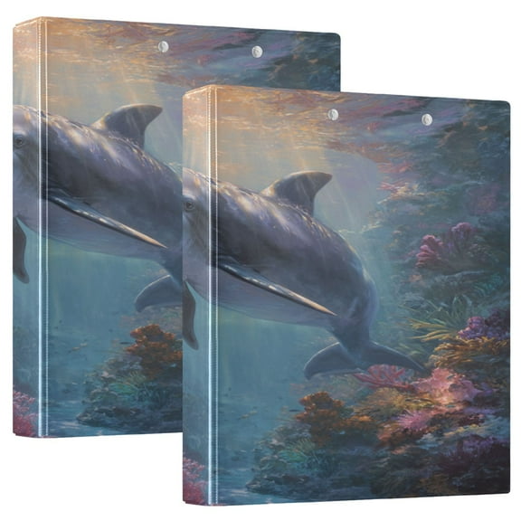 WOBOGO Dolphin File Folders Extra Large Capacity to Hold 200 Sheets of Documents Hard Shell Ring Binder for School Home Office