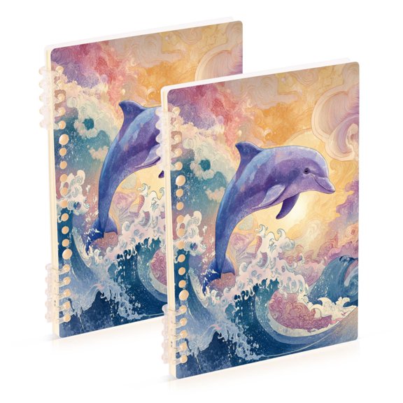 WOBOGO Dolphin Notebook College Horizontal Grid Paper Ink Spill Resistant Water Resistant Cover 8.3x5.7x0.4in