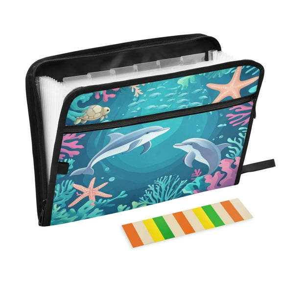 WOBOGO Dolphin Playful Picture Expanding File Folder Letter Size Accordion Filing Organizer 13 Pocket Separate Organ Pocket
