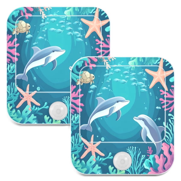 WOBOGO Dolphin Playful Picture Night Light Lamp with Smart Sensor Dusk to Dawn Sensor 0.6W Plug-in 2-Pack