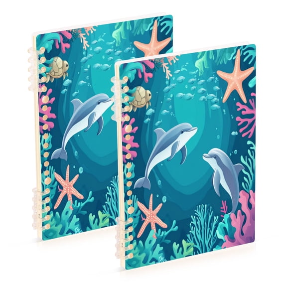WOBOGO Dolphin Playful Picture Notebook College Horizontal Grid Paper Ink Spill Resistant Water Resistant Cover 8.3x5.7x0.4in