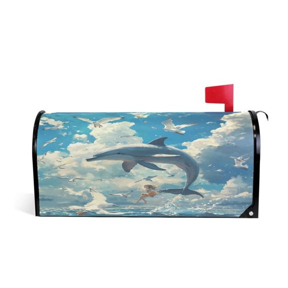 WOBOGO Dolphins Collide with Seagulls Mailbox Cover Magnetic for Garden Yard Home Decor Standard Size 25.4×20.78in