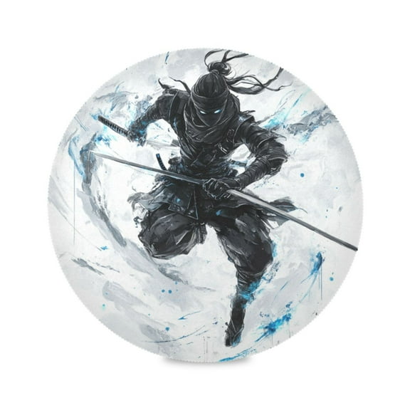 WOBOGO Doubl Sword Ninja Round Placemats Set of 1 Heat Resistant Washable Kitchen Table Decorations 15.4in