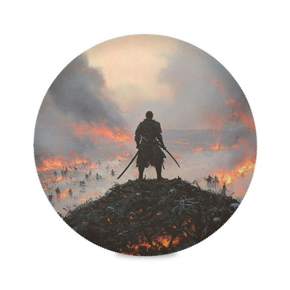 WOBOGO Double Edged Swordsman Round Placemats Set of 6 Heat Resistant Washable Kitchen Table Decorations 15.4in