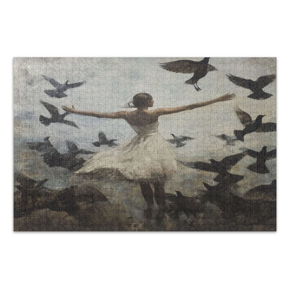 WOBOGO Doves Of Peace and Lass Jigsaw Puzzle Challenge 500 Piece Jigsaw Suitable for Game Night Finished Size 20.5 x 14.9in