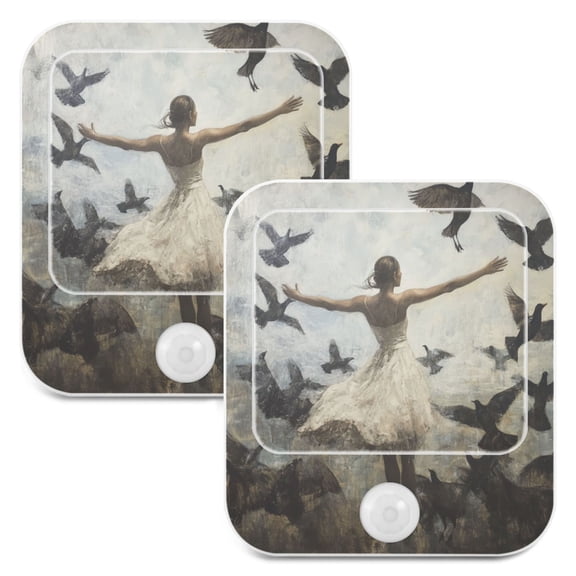 WOBOGO Doves Of Peace and Lass Night Light Lamp with Smart Sensor Dusk to Dawn Sensor 0.6W Plug-in 2-Pack