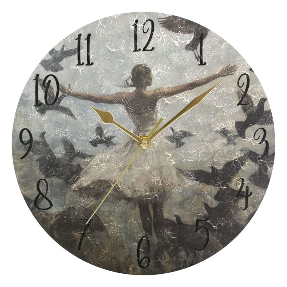 WOBOGO Doves Of Peace and Lass Wall Clock 10in Silent Mechanism Battery Operated Retro Style for Living Room Bedroom and Kitchen Gold Pointer