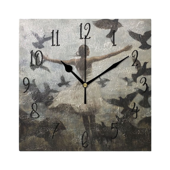 WOBOGO Doves Of Peace and Lass Wall Clock 7.78 Inch Battery Operated Silent Unit Square Rustic Vintage Style for Home Bedroom Office Black Pointer