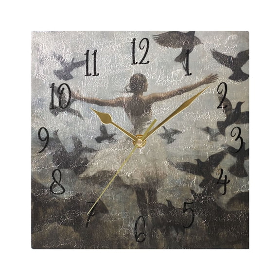 WOBOGO Doves Of Peace and Lass Wall Clock 7.78 Inch Battery Operated Silent Unit Square Rustic Vintage Style for Home Bedroom Office Gold Pointer