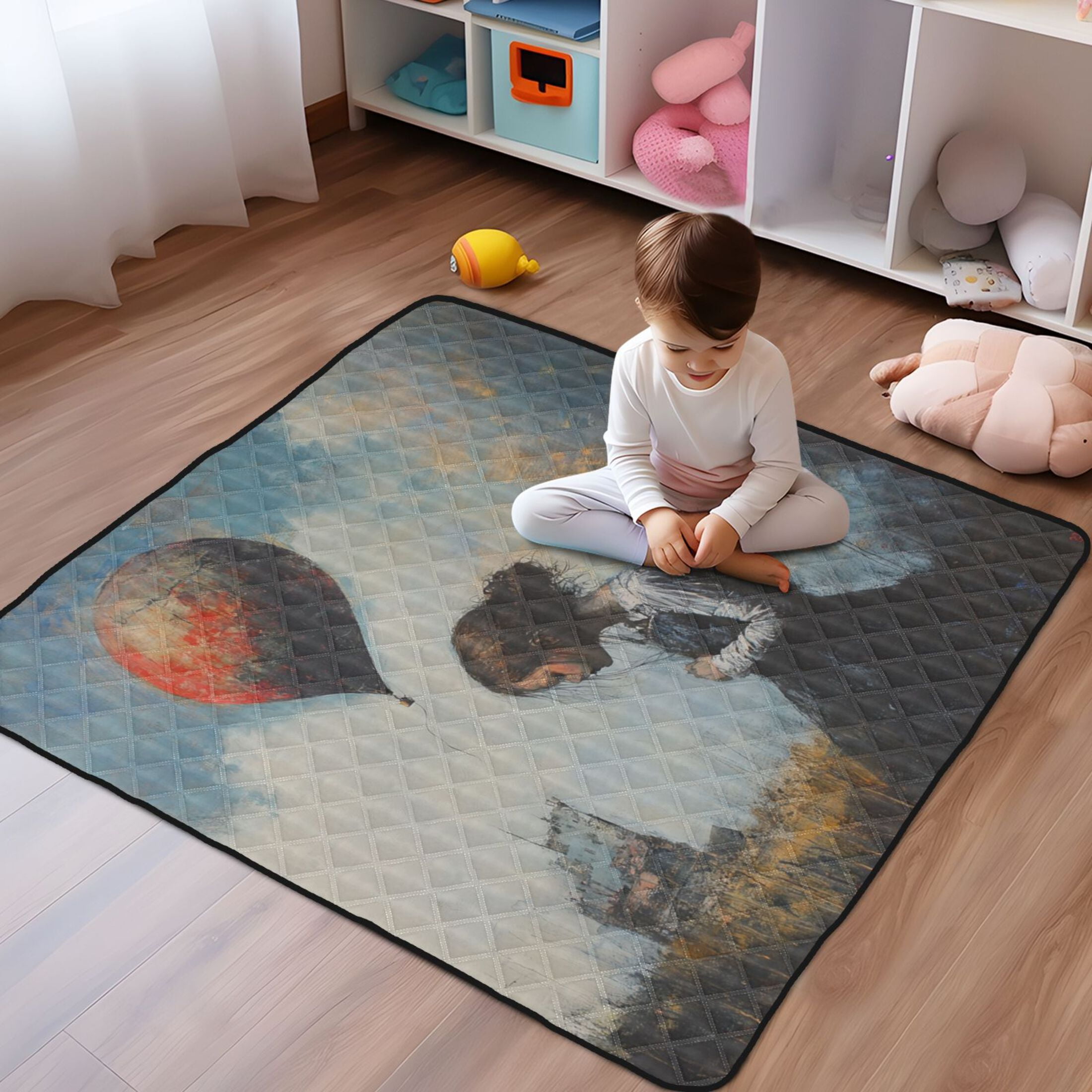 WOBOGO Down and Out Lass Baby Playmats Extra Large Waterproof Rollable Activity Pads for Toddlers 50×50inch