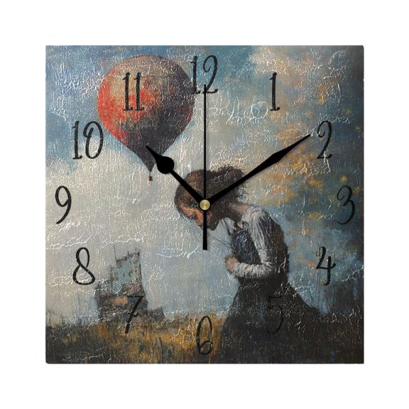 WOBOGO Down and Out Lass Wall Clock 7.78 Inch Battery Operated Silent Unit Square Rustic Vintage Style for Home Bedroom Office Black Pointer