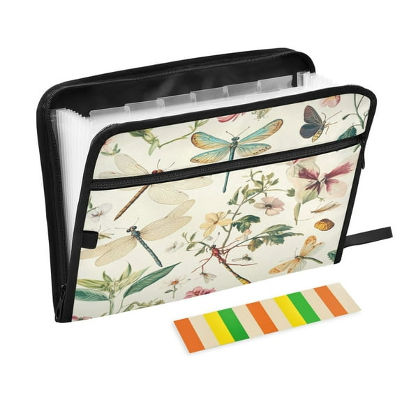 WOBOGO Dragonfly Print Painting Expanding File Folder Letter Size Accordion Filing Organizer 13 Pocket Separate Organ Pocket