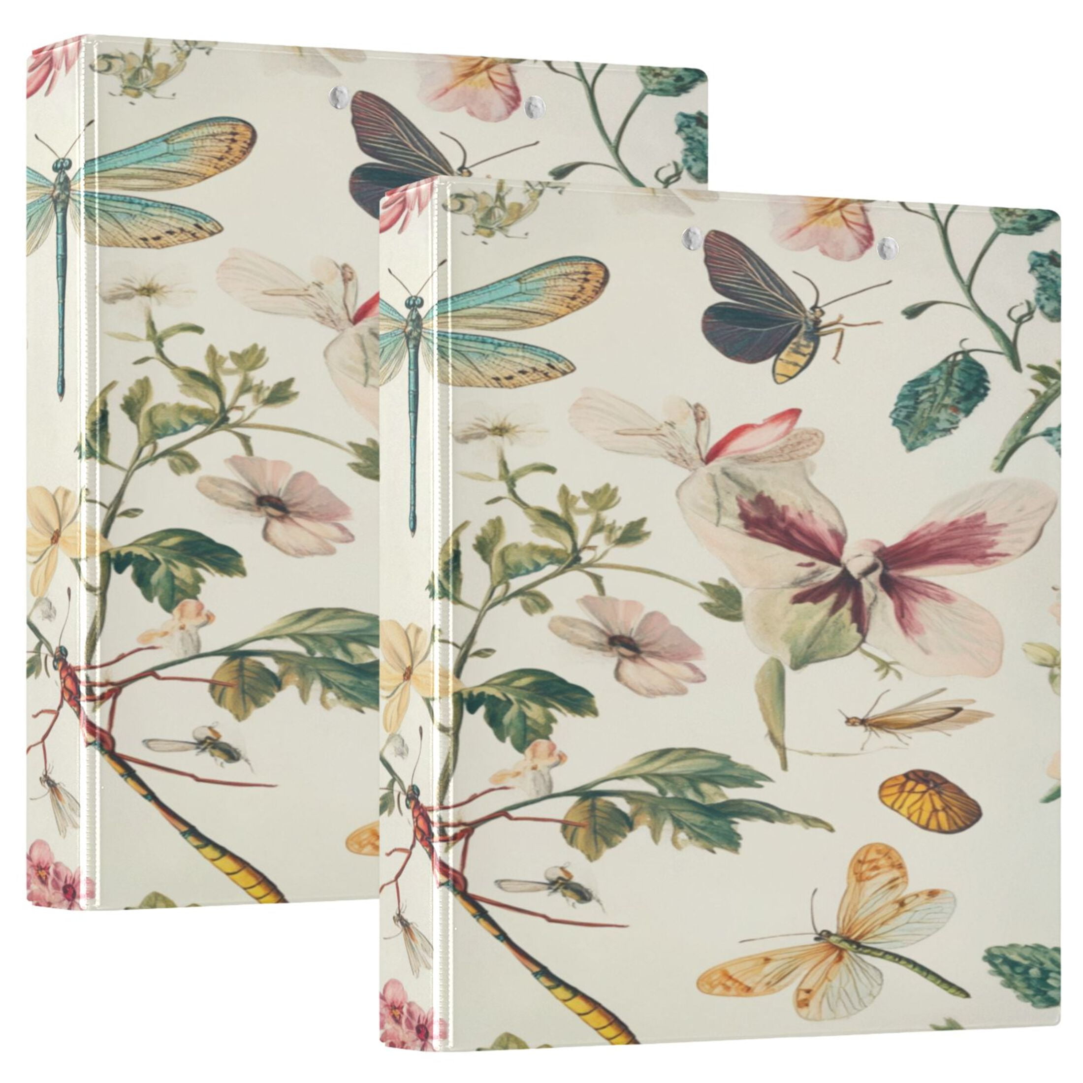 WOBOGO Dragonfly Print Painting File Folders Extra Large Capacity to Hold 200 Sheets of Documents Hard Shell Ring Binder for School Home Office