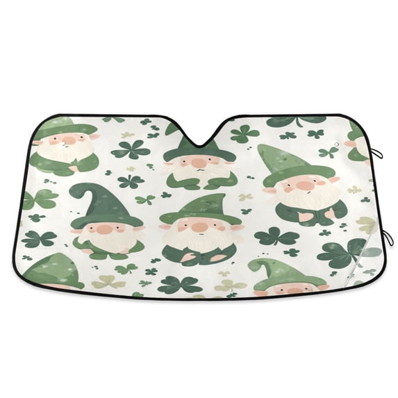 WOBOGO Dwarf in Green Hat Pattern Car Windshield Sunshades Autopilot Lightweight Accordion Sun Visor 53×23.5in