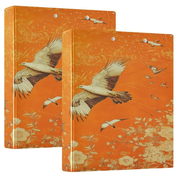 WOBOGO Eagle Golden Flower File Folders Extra Large Capacity to Hold 200 Sheets of Documents Hard Shell Ring Binder for School Home Office