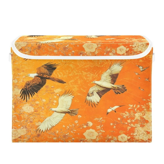 WOBOGO Eagle Golden Flower Large Collapsible Storage Box Flip Lid Fabric Decorative Organizer Container Basket with Handles 16.512.611.8in