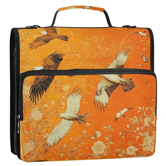 WOBOGO Eagle Golden Flower Ring Binder Bag 1.5in Folder Organizer with Shoulder Strap for 13Inch Laptop and 500 Sheets of Paper