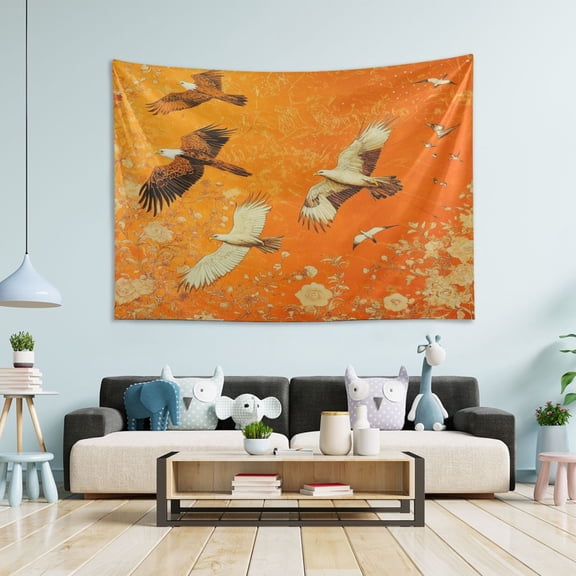 WOBOGO Eagle Golden Flower Tapestry 80×60in Home Living Room Bedroom Wall Hanging Ornaments