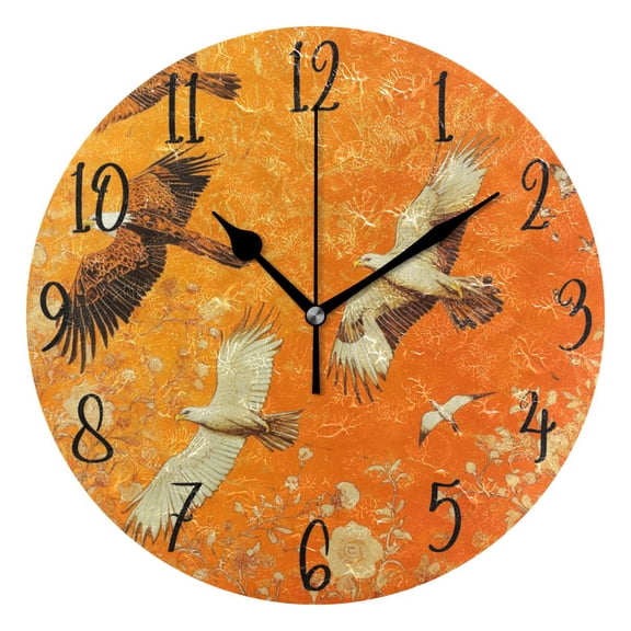 WOBOGO Eagle Golden Flower Wall Clock 10in Silent Mechanism Battery Operated Retro Style for Living Room Bedroom and Kitchen Black Pointer