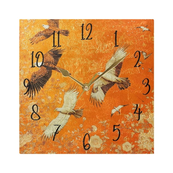 WOBOGO Eagle Golden Flower Wall Clock 7.78 Inch Battery Operated Silent Unit Square Rustic Vintage Style for Home Bedroom Office Gold Pointer