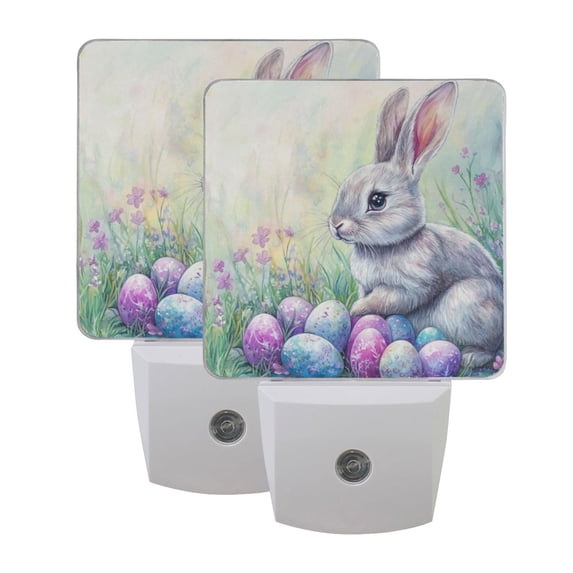 WOBOGO Easter Blue Bunny LED Night Light 2 Pcs Set 0.5 Watt Wall Plug in Dusk to Dawn Automatic Switch Soft White Light