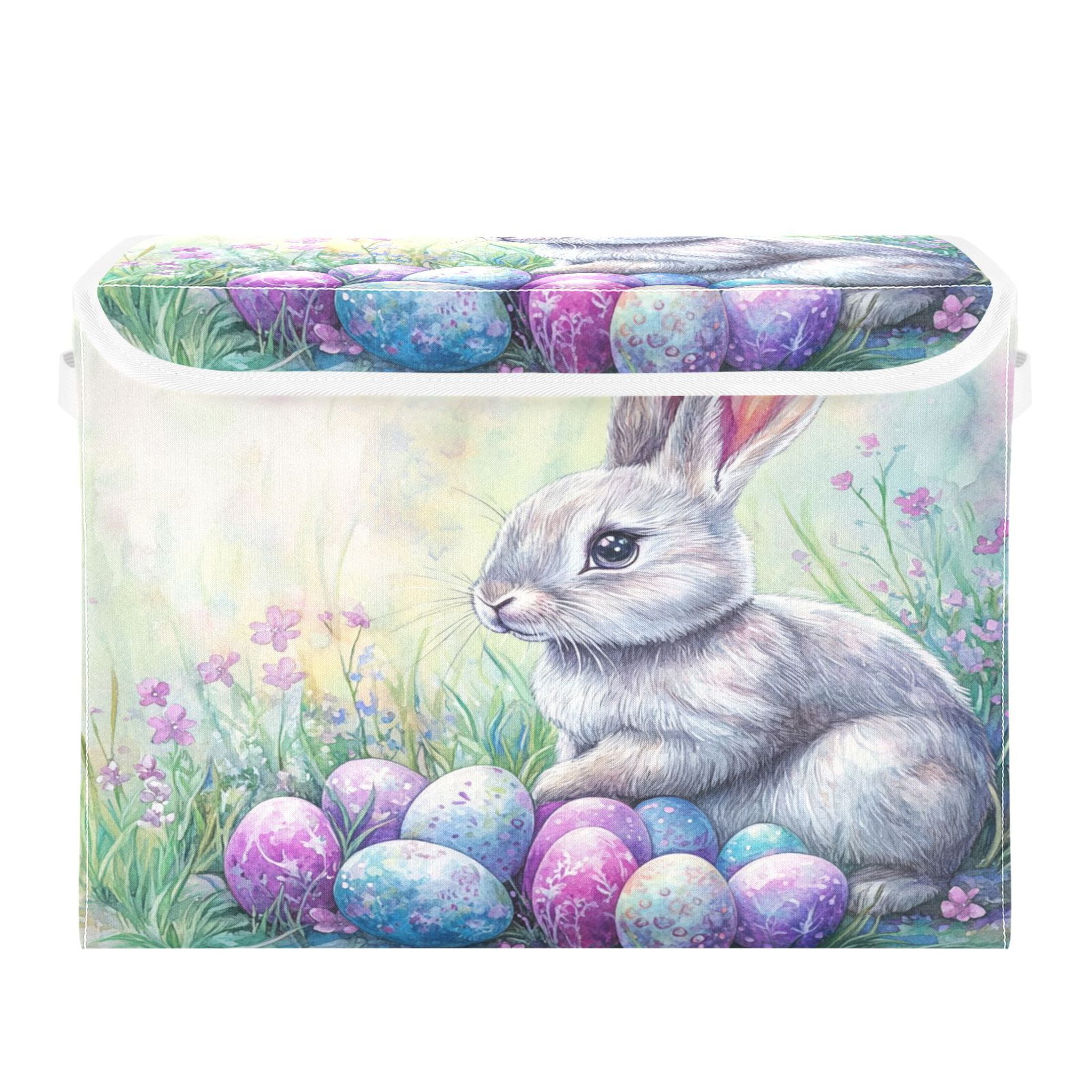 WOBOGO Easter Blue Bunny Large Collapsible Storage Box Flip Lid Fabric ...