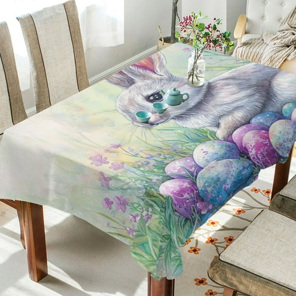 WOBOGO Easter Blue Bunny Square Tablecloth 54×54in Polyester Fabric Tablecloth Washable Dust Resistant Wrinkle Resistant