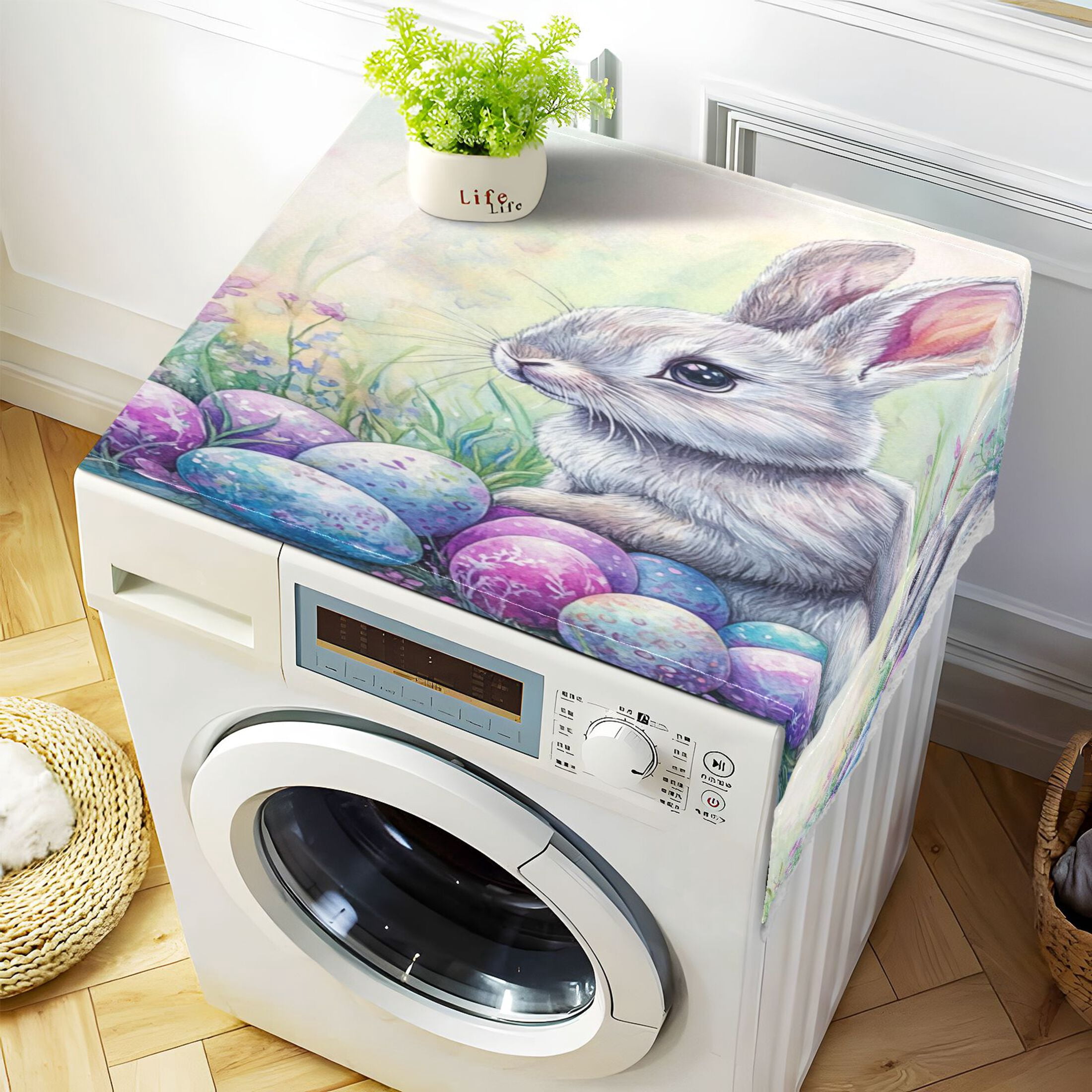 WOBOGO Easter Blue Bunny Washing Machine Cloth Dryer Refrigerator Top Cover Protective Non-Slip Mat For Kitchen Laundry