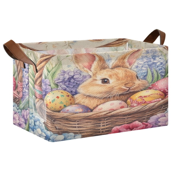 WOBOGO Easter Bunny Storage Basket 16.9×11.4×10in Collapsible Oversized with Metal Iron Frame Set of 1