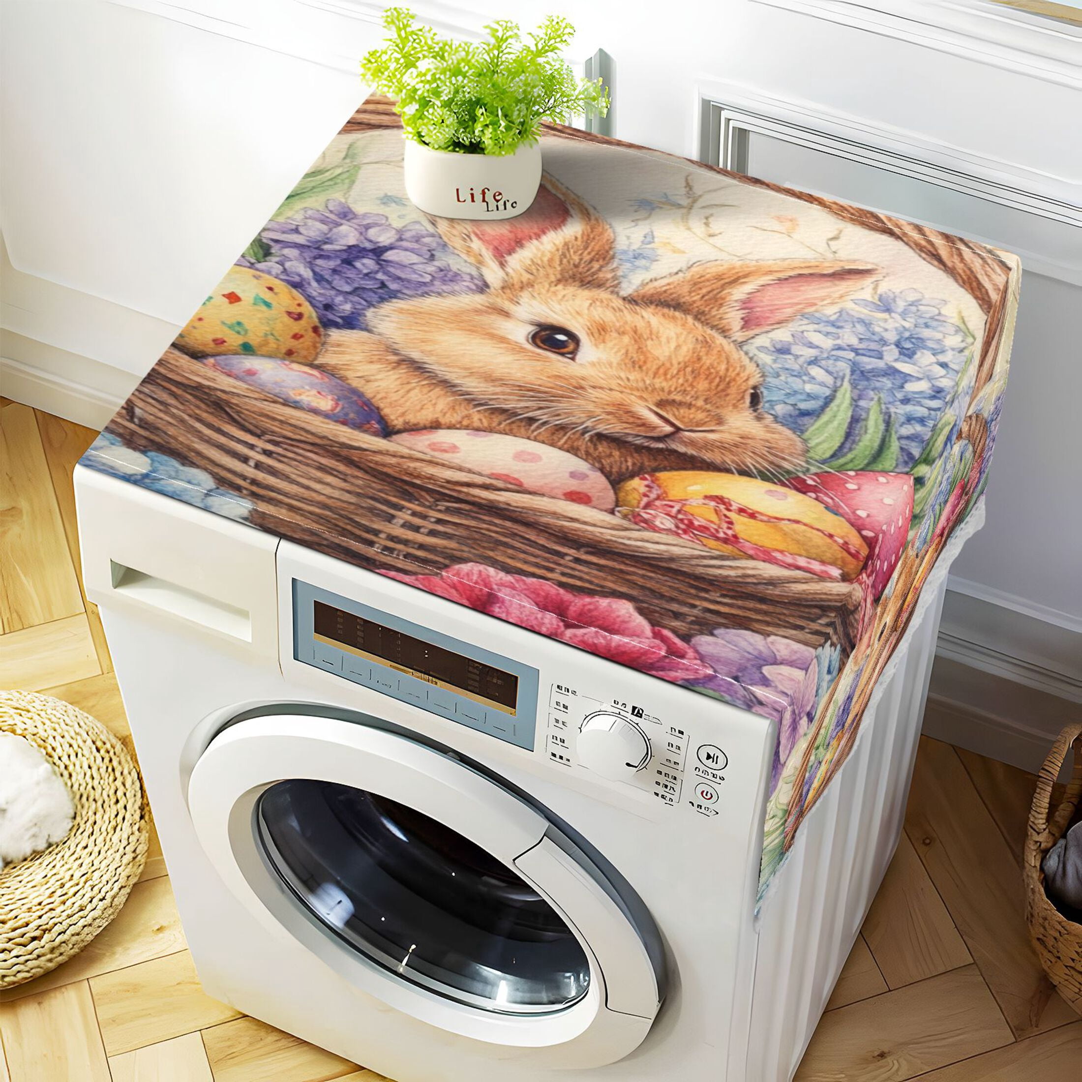 WOBOGO Easter Bunny Washing Machine Cloth Dryer Refrigerator Top Cover Protective Non-Slip Mat For Kitchen Laundry