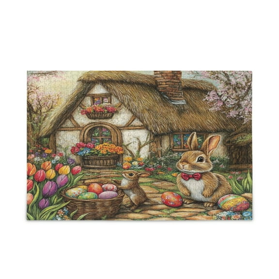 WOBOGO Easter Cozy Cabin Puzzle Challenge 500 Piece Jigsaw Suitable for Game Night Finished Size 20.5 x 14.9in
