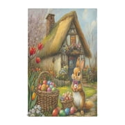 WOBOGO Easter Cozy Straw House Kitchen Towel 1 Piece Large Cotton Dishcloth Premium Absorbency Set with Hanging Loop