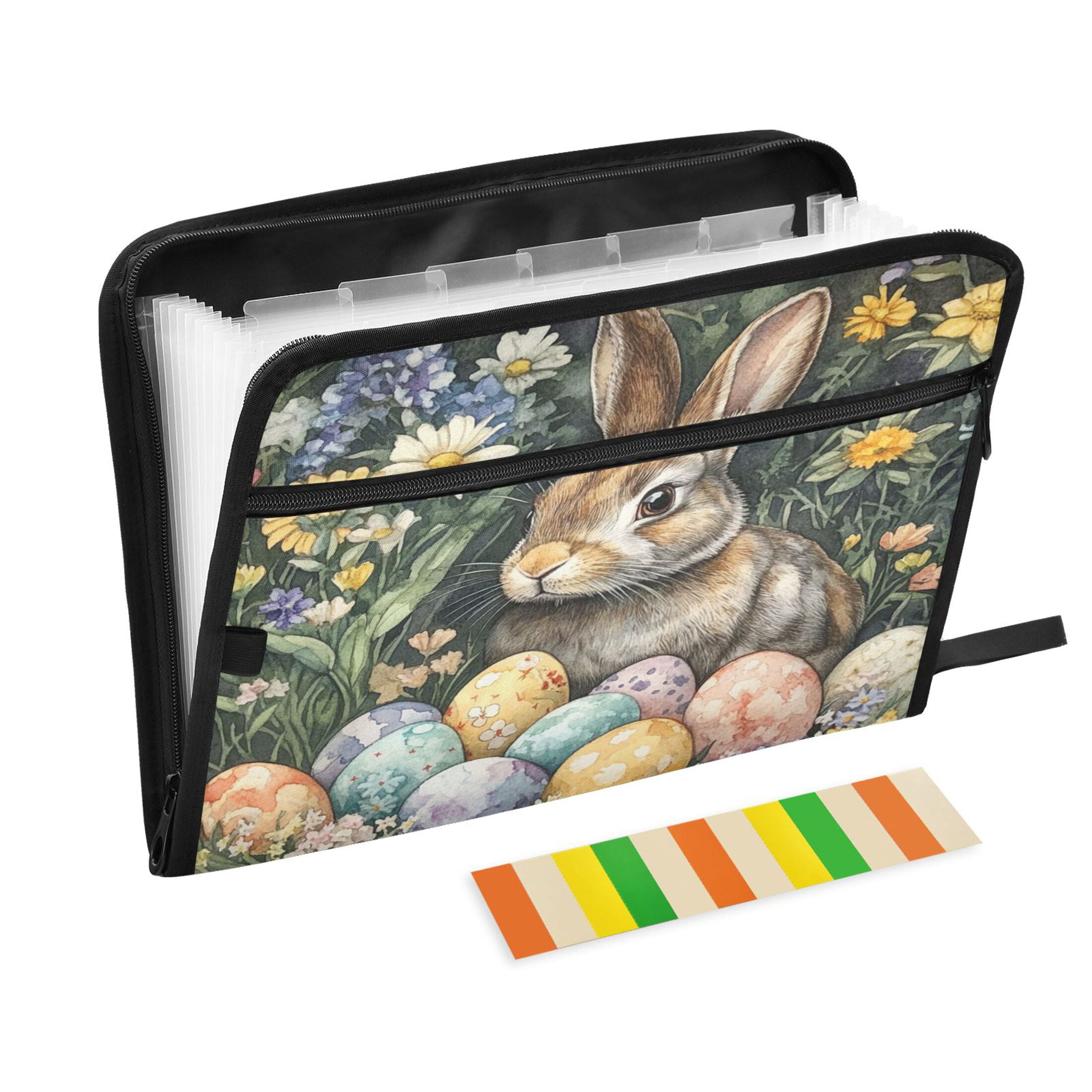 WOBOGO Easter Gray Bunny Expanding File Folder Letter Size Accordion Filing Organizer 13 Pocket Separate Organ Pocket