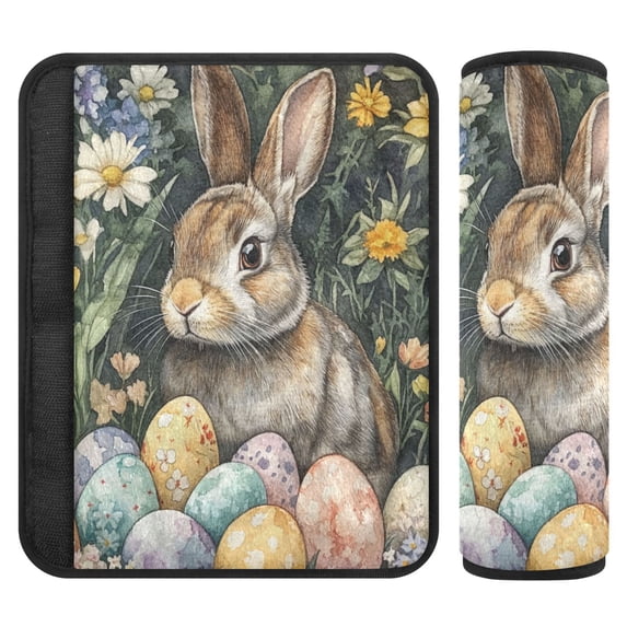 WOBOGO Easter Gray Bunny Seat Belt Cover 2 Piece Soft Comfort Driving Shoulder Pad Suitable for All Cars and Backpacks