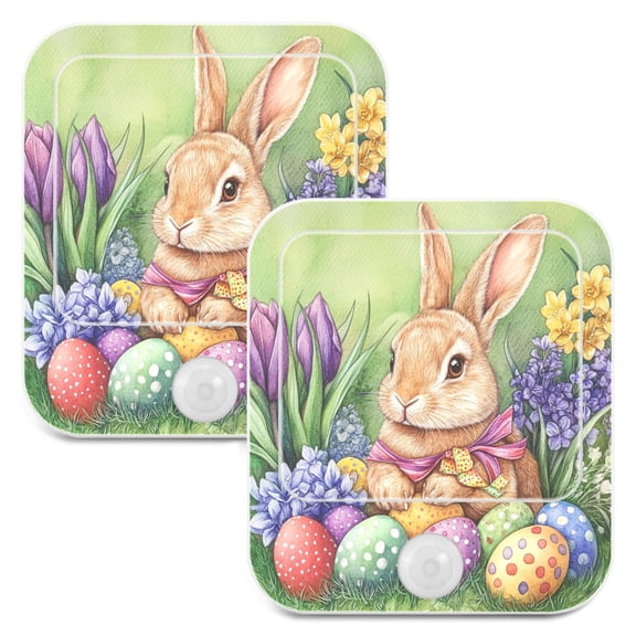 WOBOGO Easter Orange Bunny Night Light Lamp with Smart Sensor Dusk to Dawn Sensor 0.6W Plug-in 2-Pack