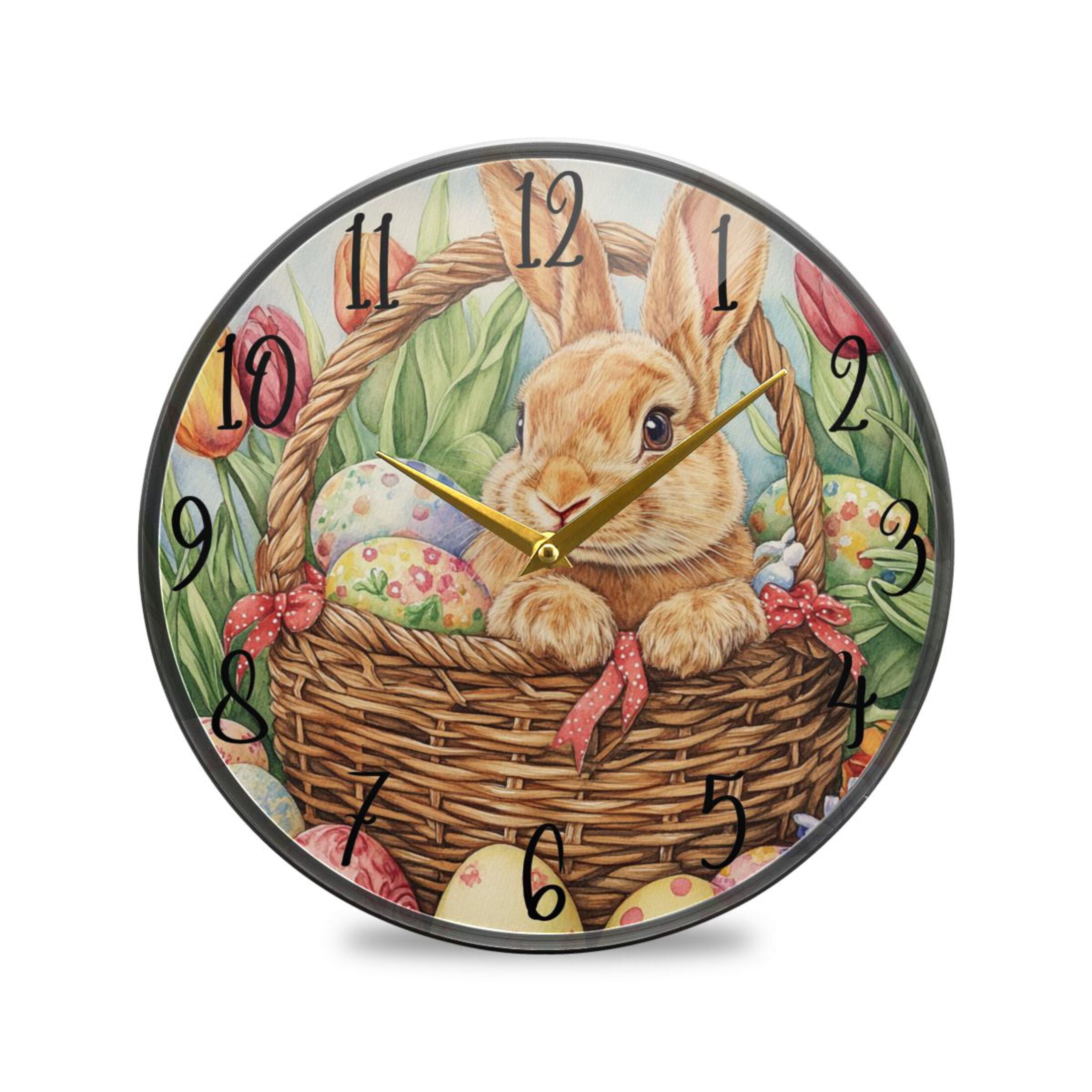 Eastern Rabbit Clock WOBOGO Easter Rabbit Acrylic Wall Clock Battery Operated 9.5in Silent ...